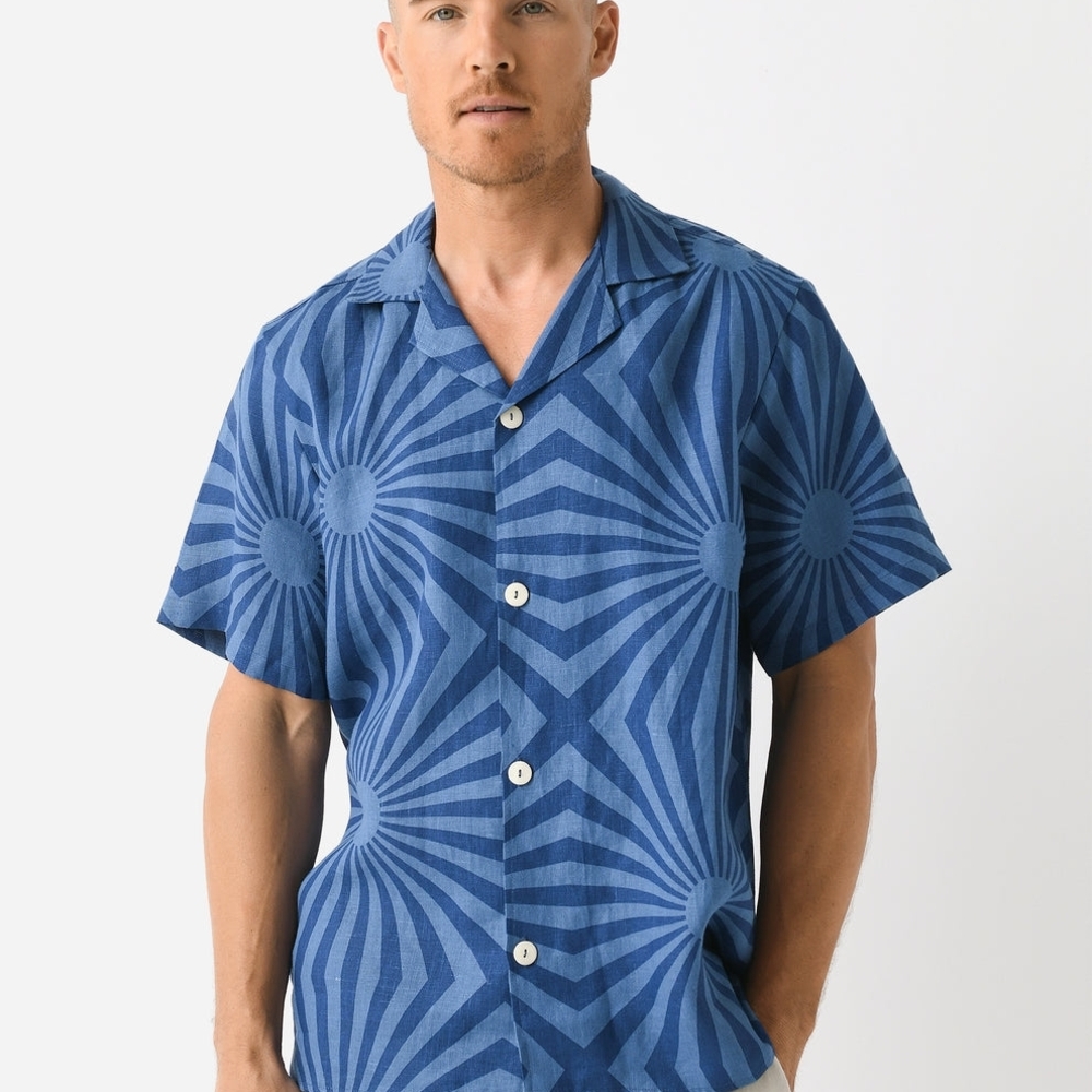 OAS Men's Blue Patterned Casual Shirt